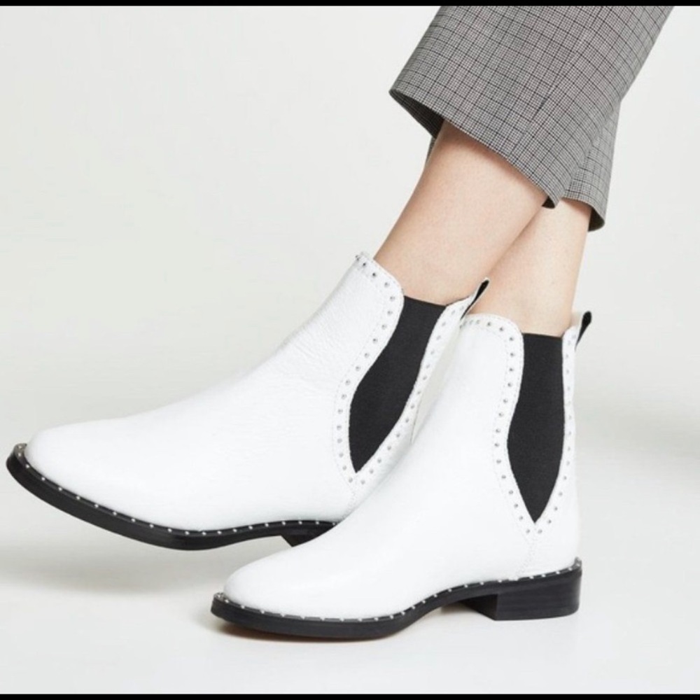 Rebecca Minkoff Sabeen Studded Leather Chelsea White Boots Booties Size 10